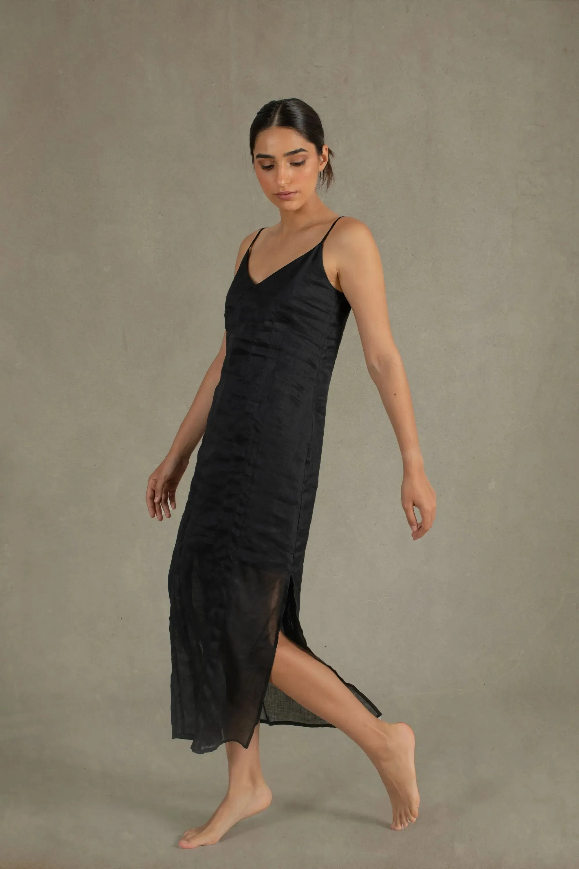 Léa Ramie Linen Slip Dress Black