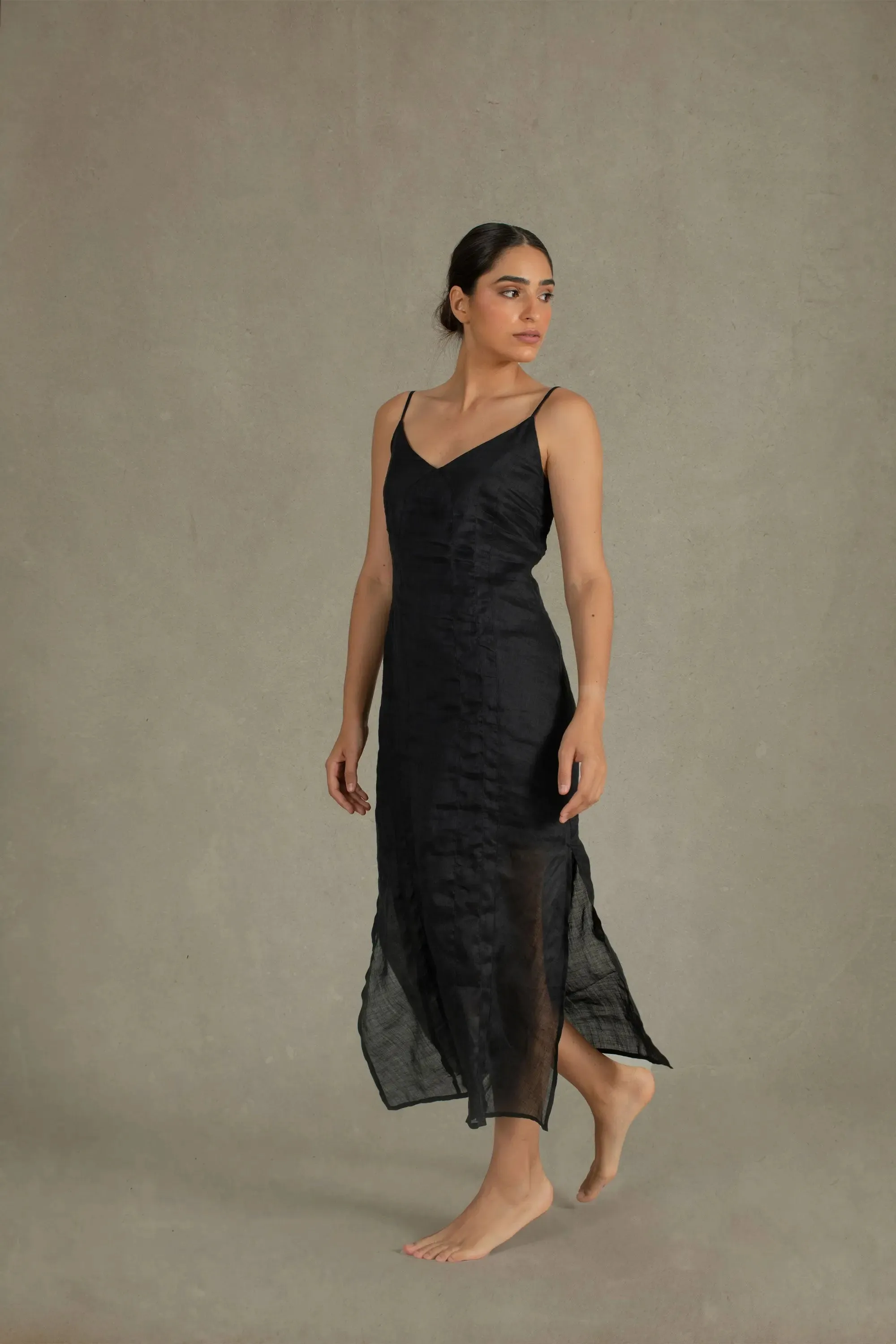 Léa Ramie Linen Slip Dress Black