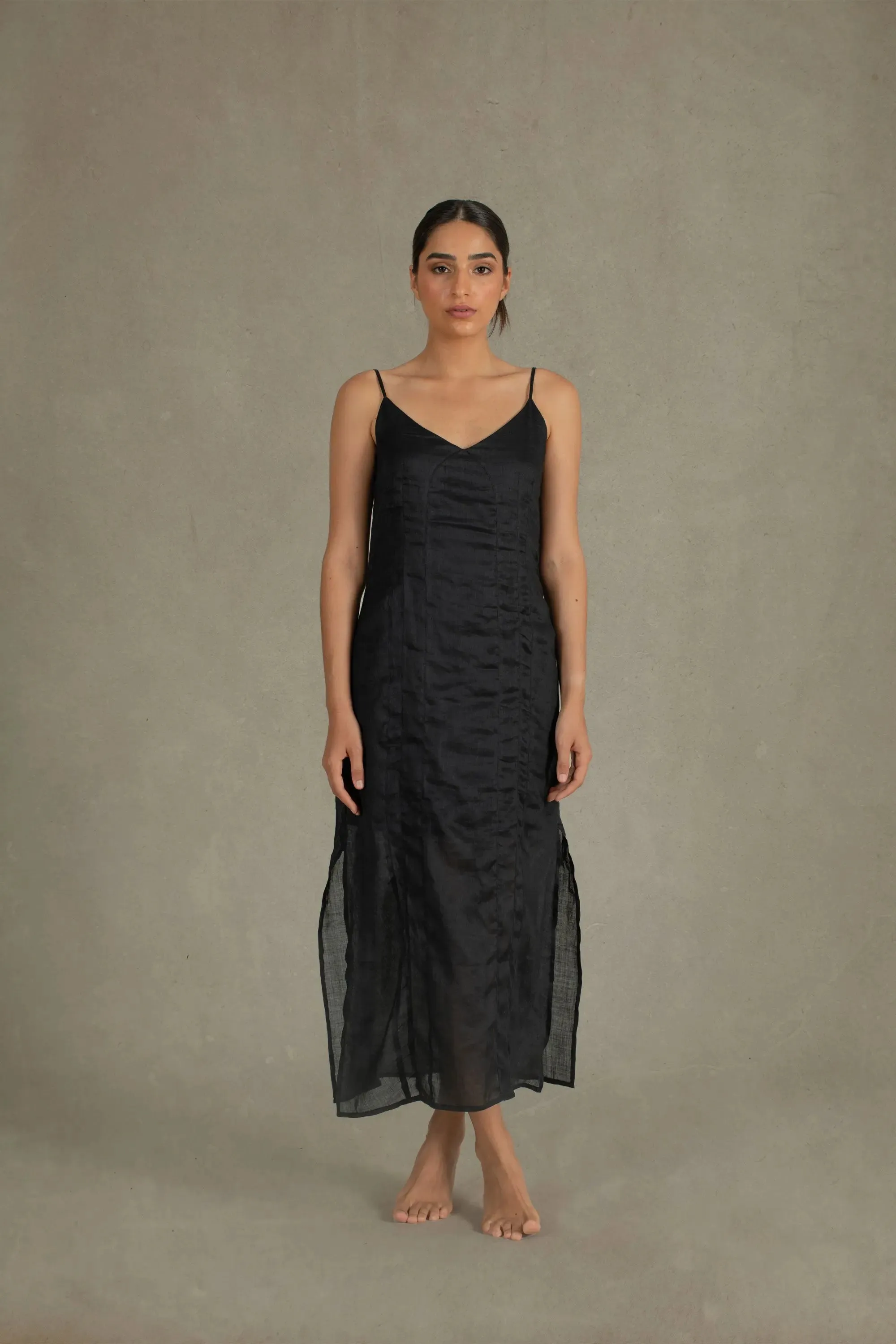 Léa Ramie Linen Slip Dress Black