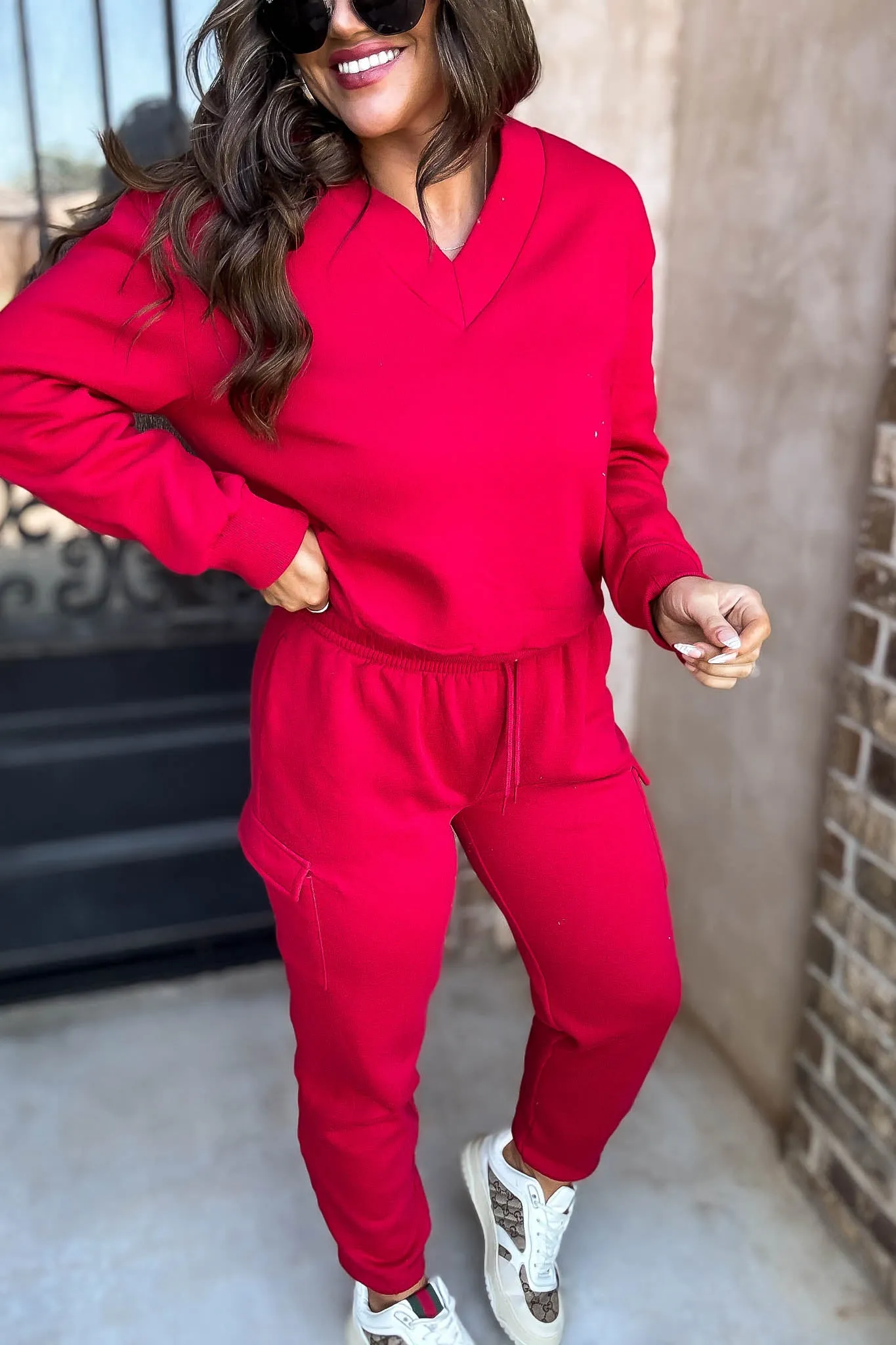 Level Up Red Relaxed Fleece Cargo Jogger Sweatpants