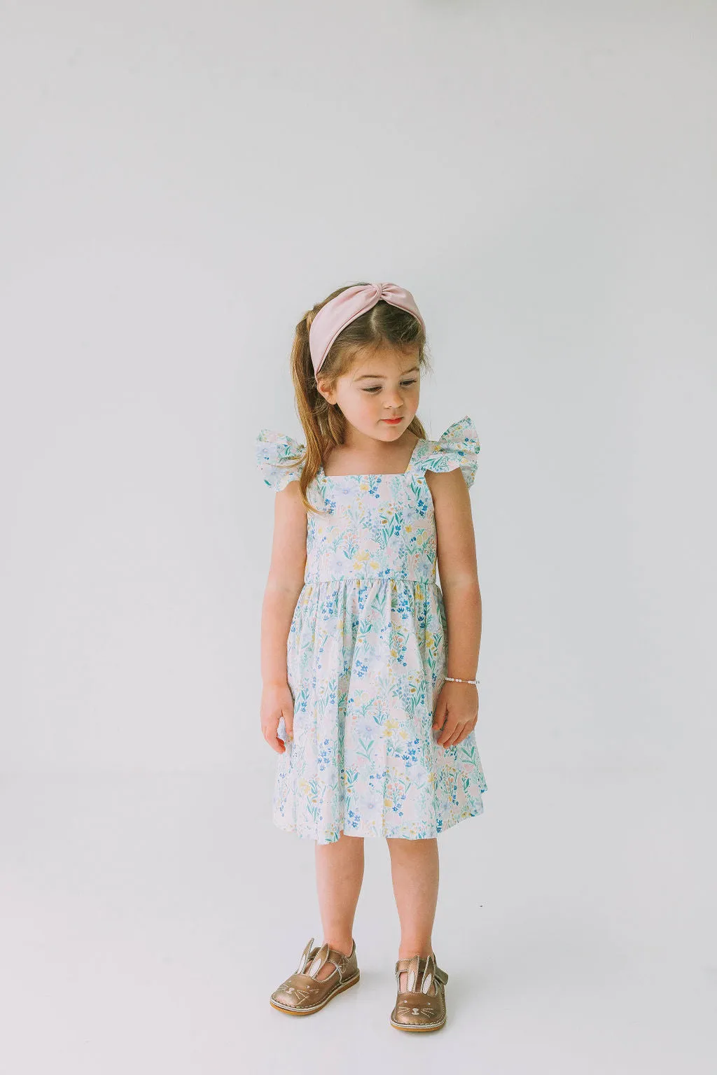 Little Girl's Pink and Blue Pastel Bunny Print Easter Dress