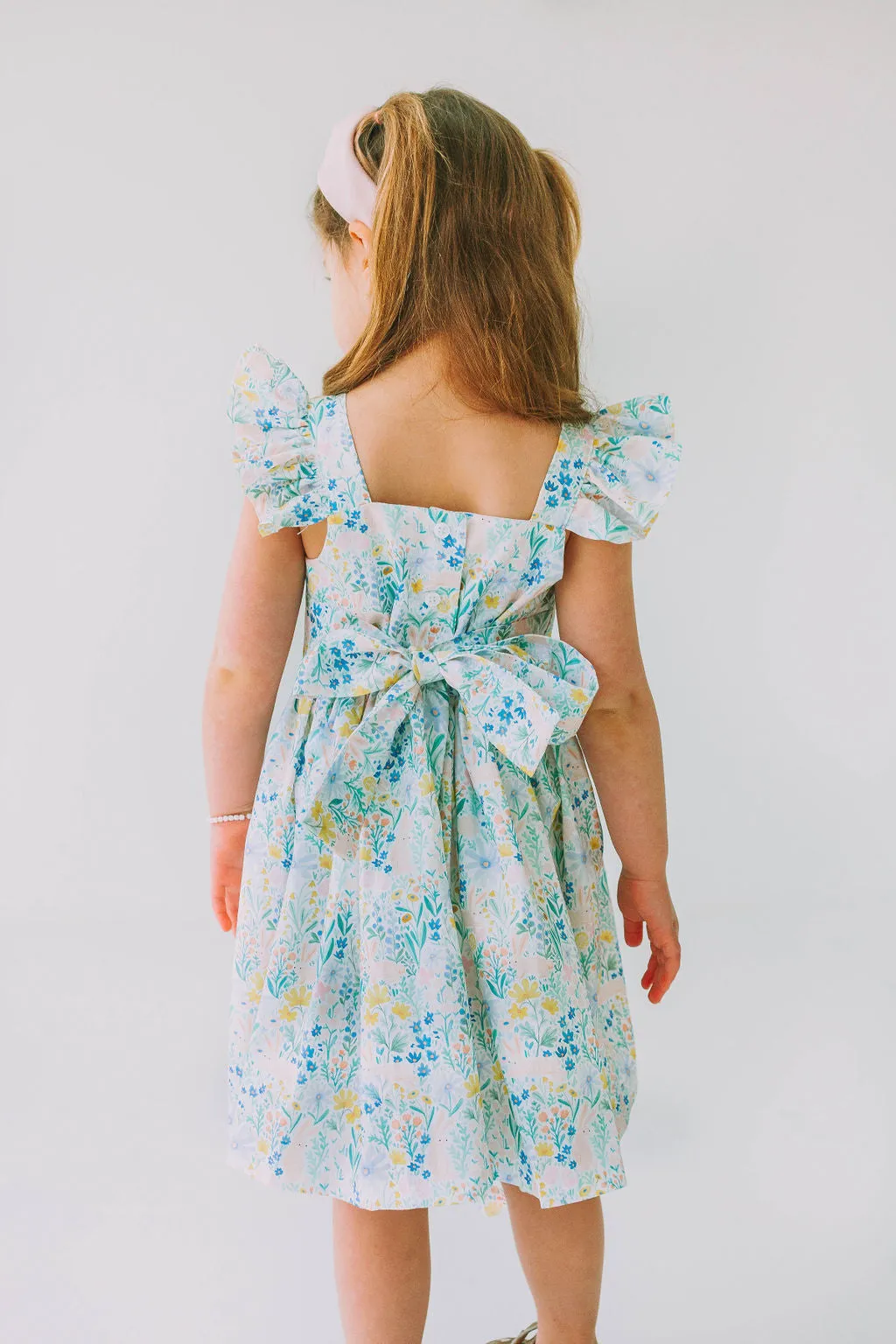 Little Girl's Pink and Blue Pastel Bunny Print Easter Dress