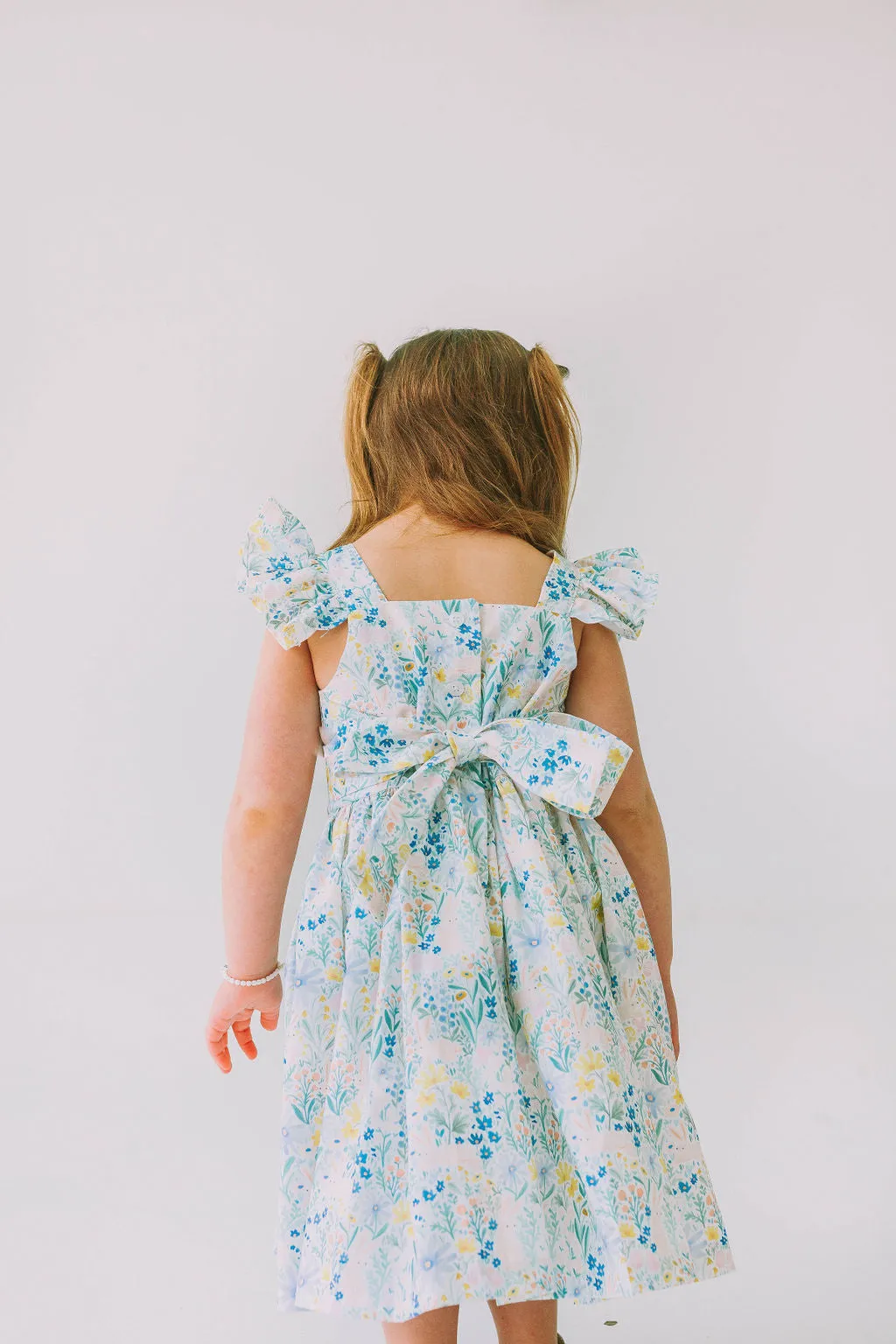Little Girl's Pink and Blue Pastel Bunny Print Easter Dress