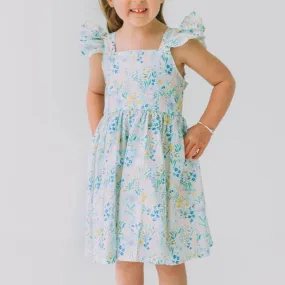 Little Girl's Pink and Blue Pastel Bunny Print Easter Dress