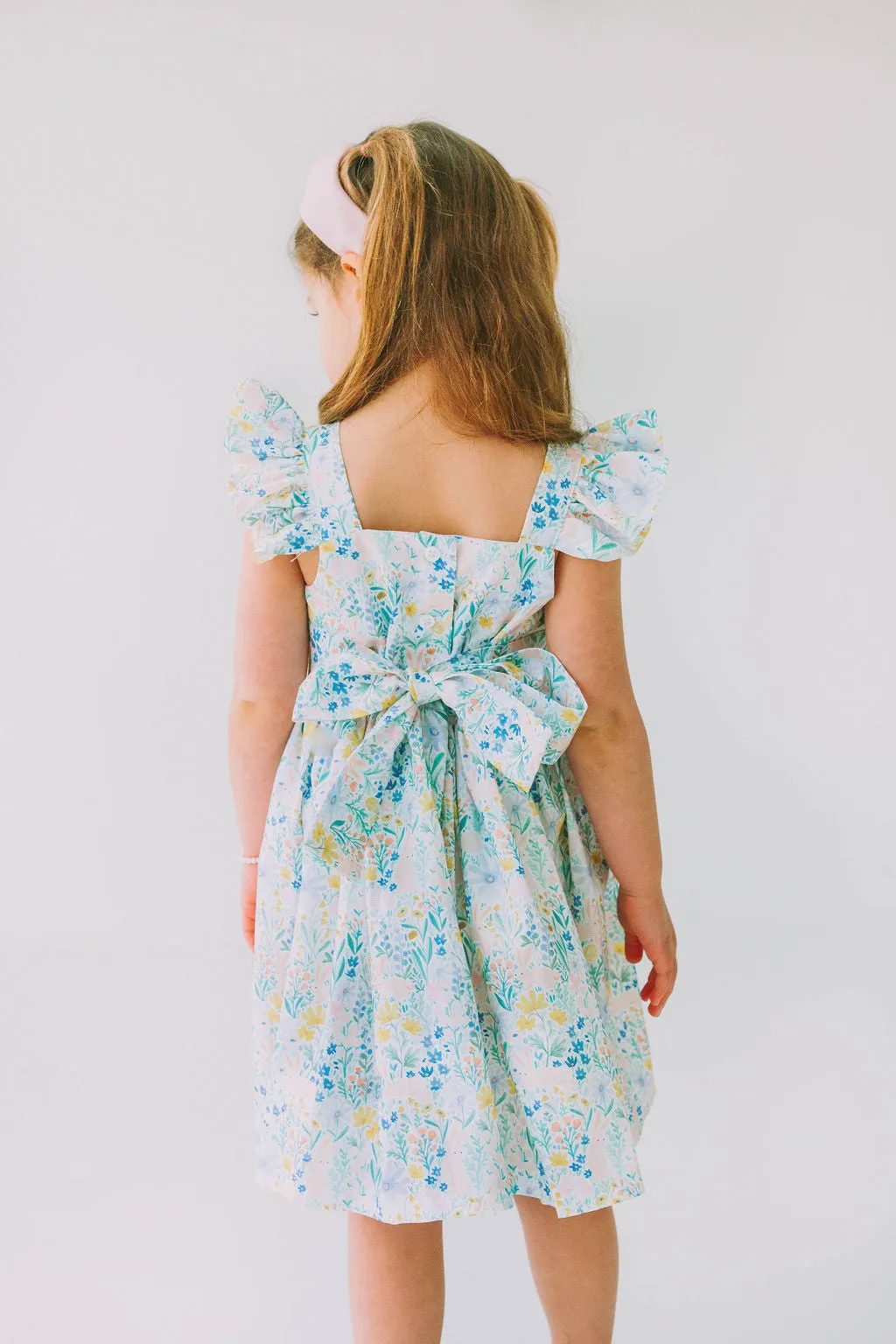 Little Girl's Pink and Blue Pastel Bunny Print Easter Dress