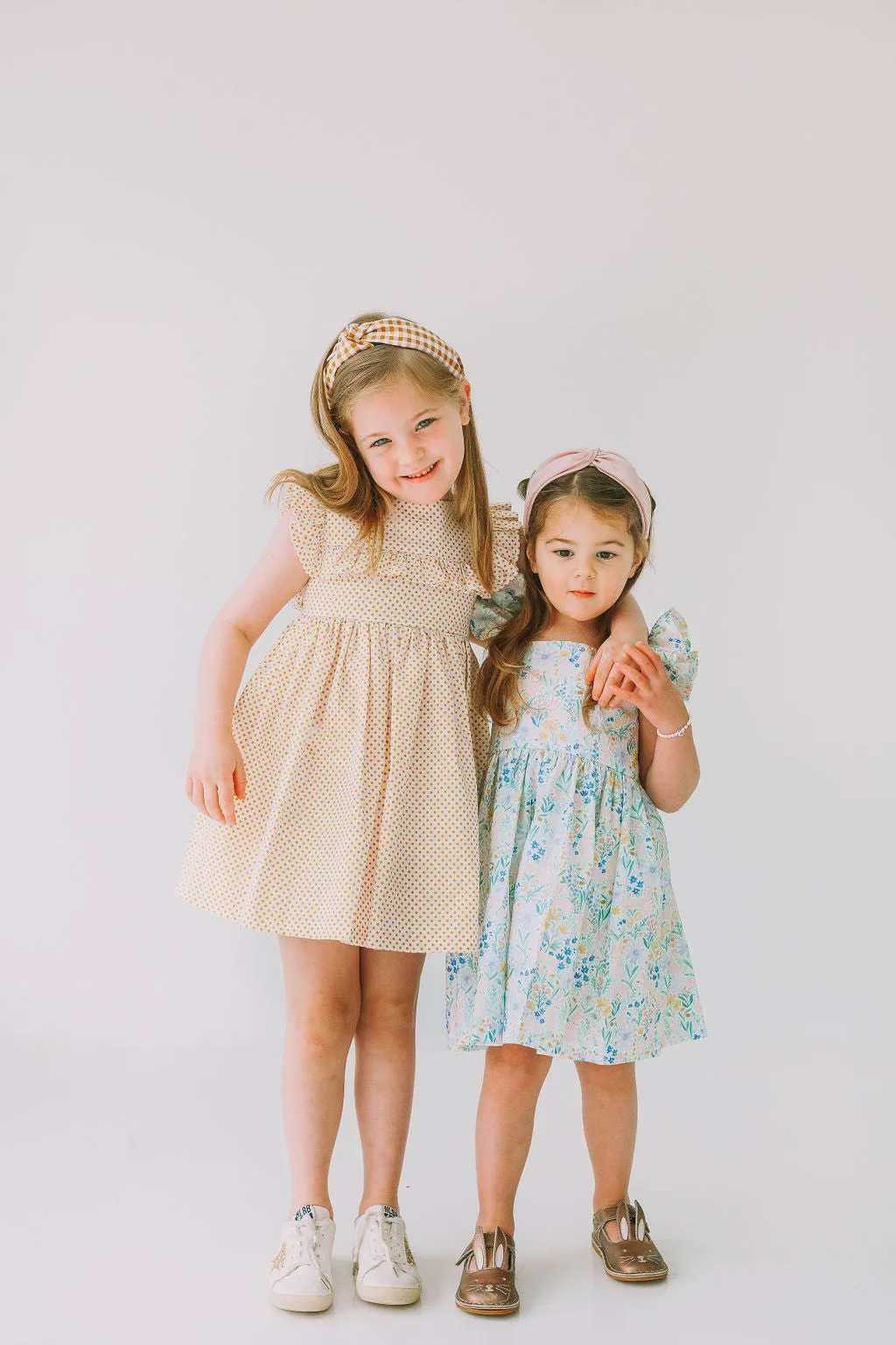 Little Girl's Pink and Blue Pastel Bunny Print Easter Dress