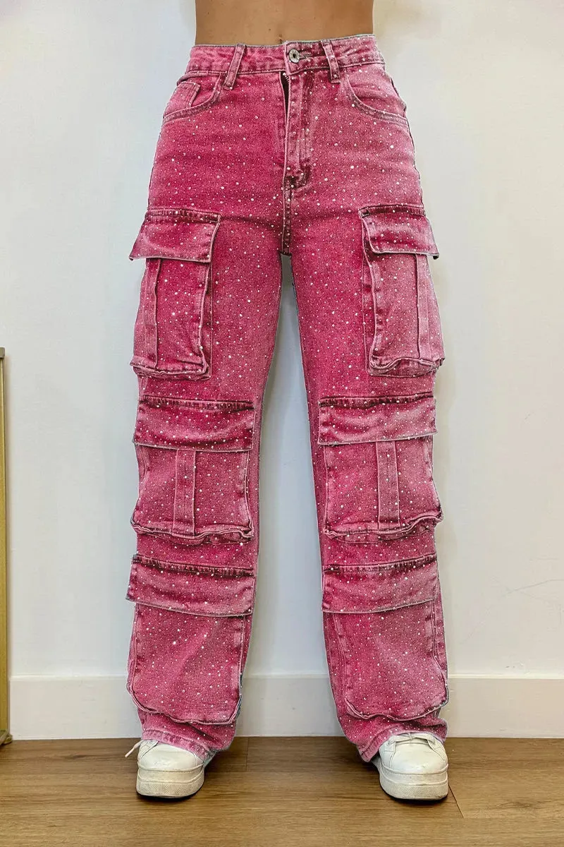 Lucy | Rhinestone Cargo Jeans