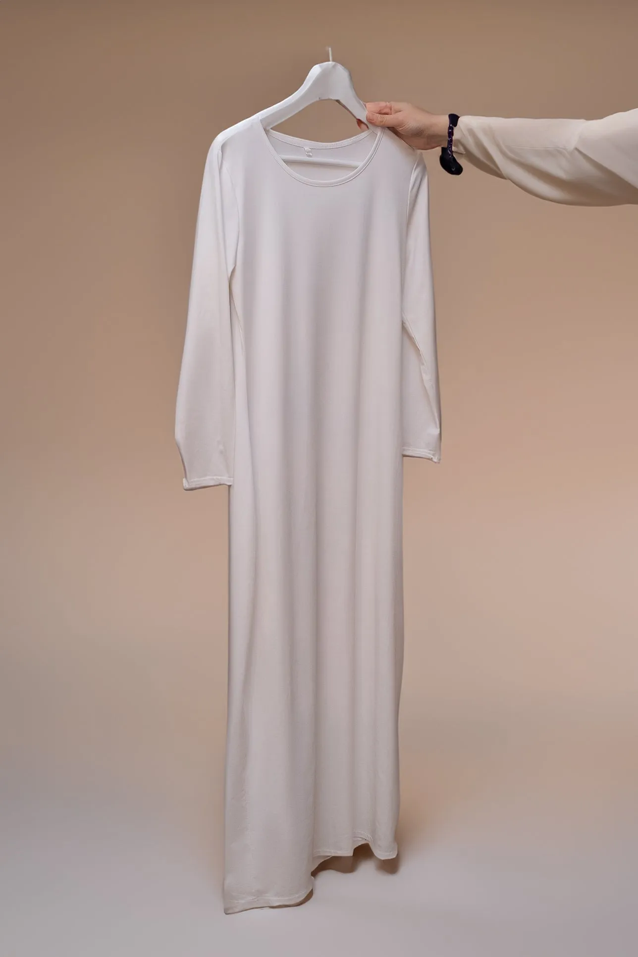 Marquis slip dress maxi length and long sleeve in white