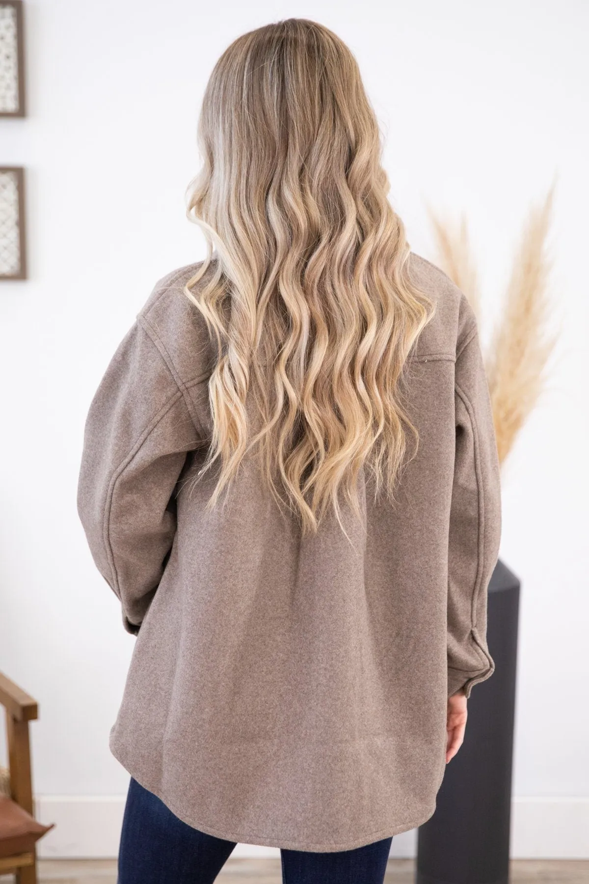 Mocha Heathered Shacket with Pockets