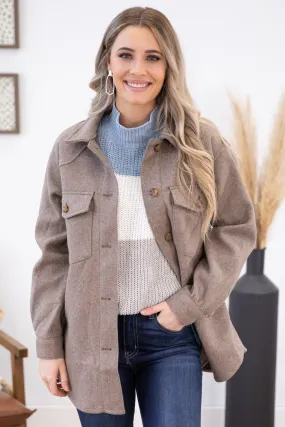 Mocha Heathered Shacket with Pockets
