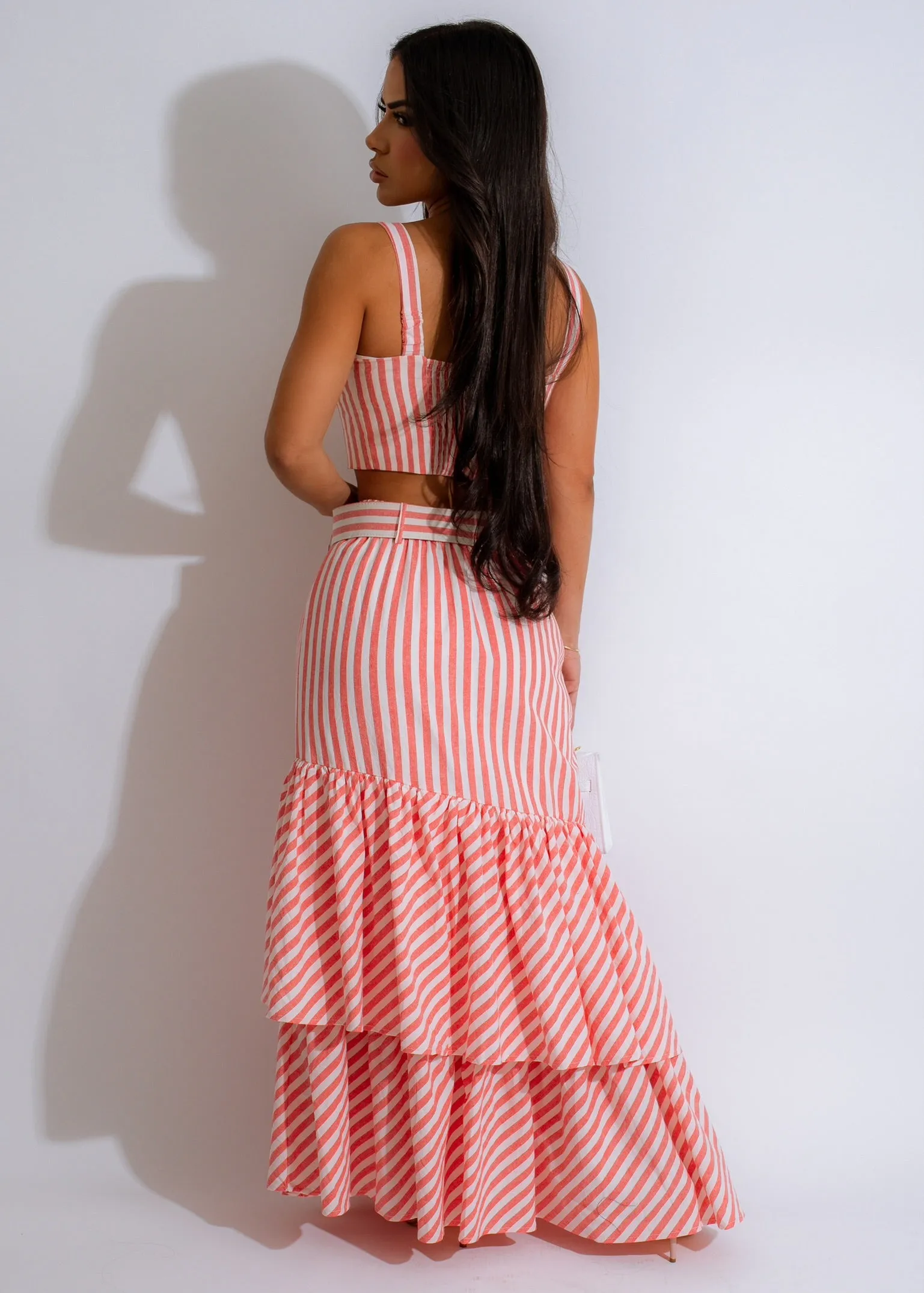 Moving Forward Stripes Skirt Set Red