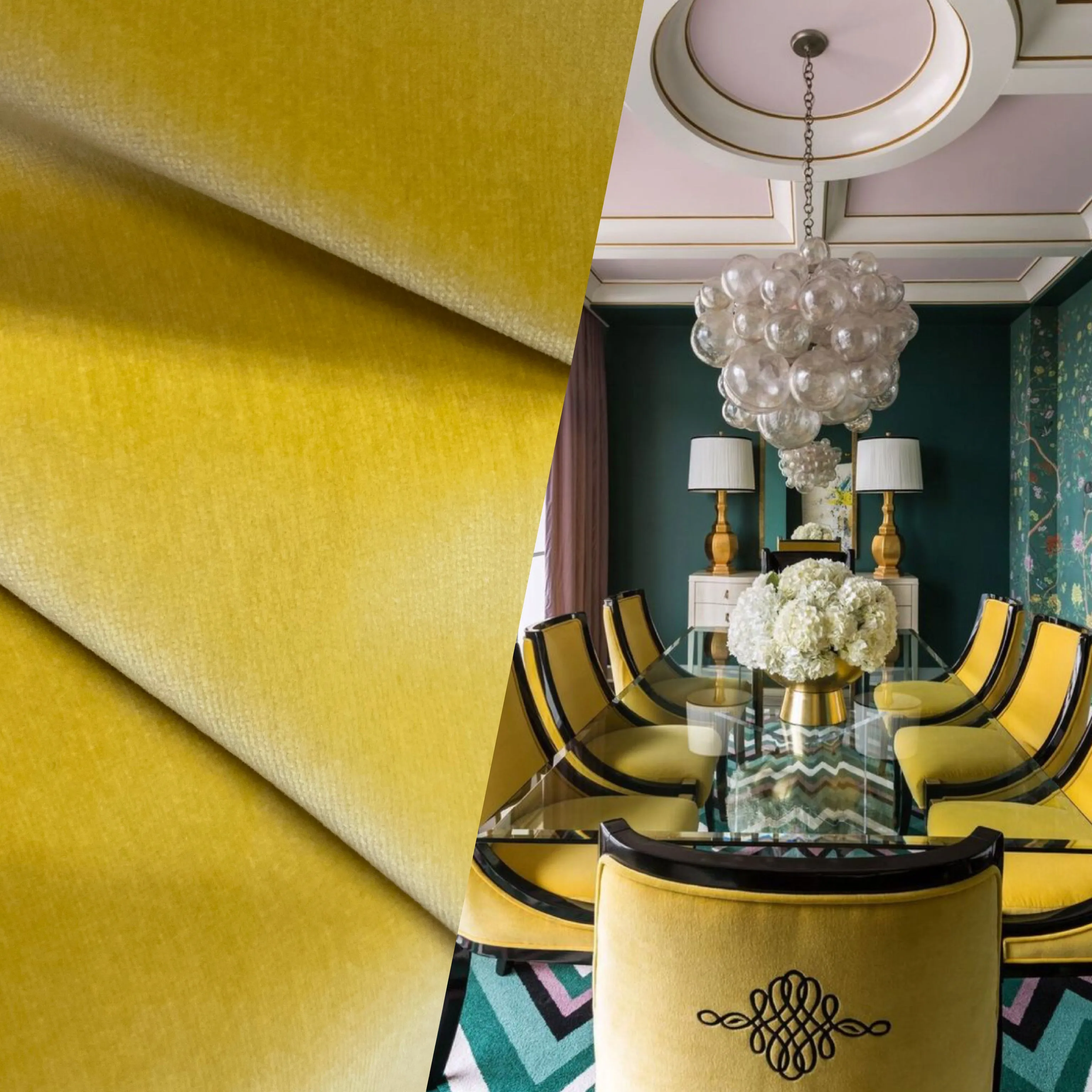 NEW! Prince Oliver - Designer 100% Cotton Made In Belgium Upholstery Velvet Fabric - Icy Yellow