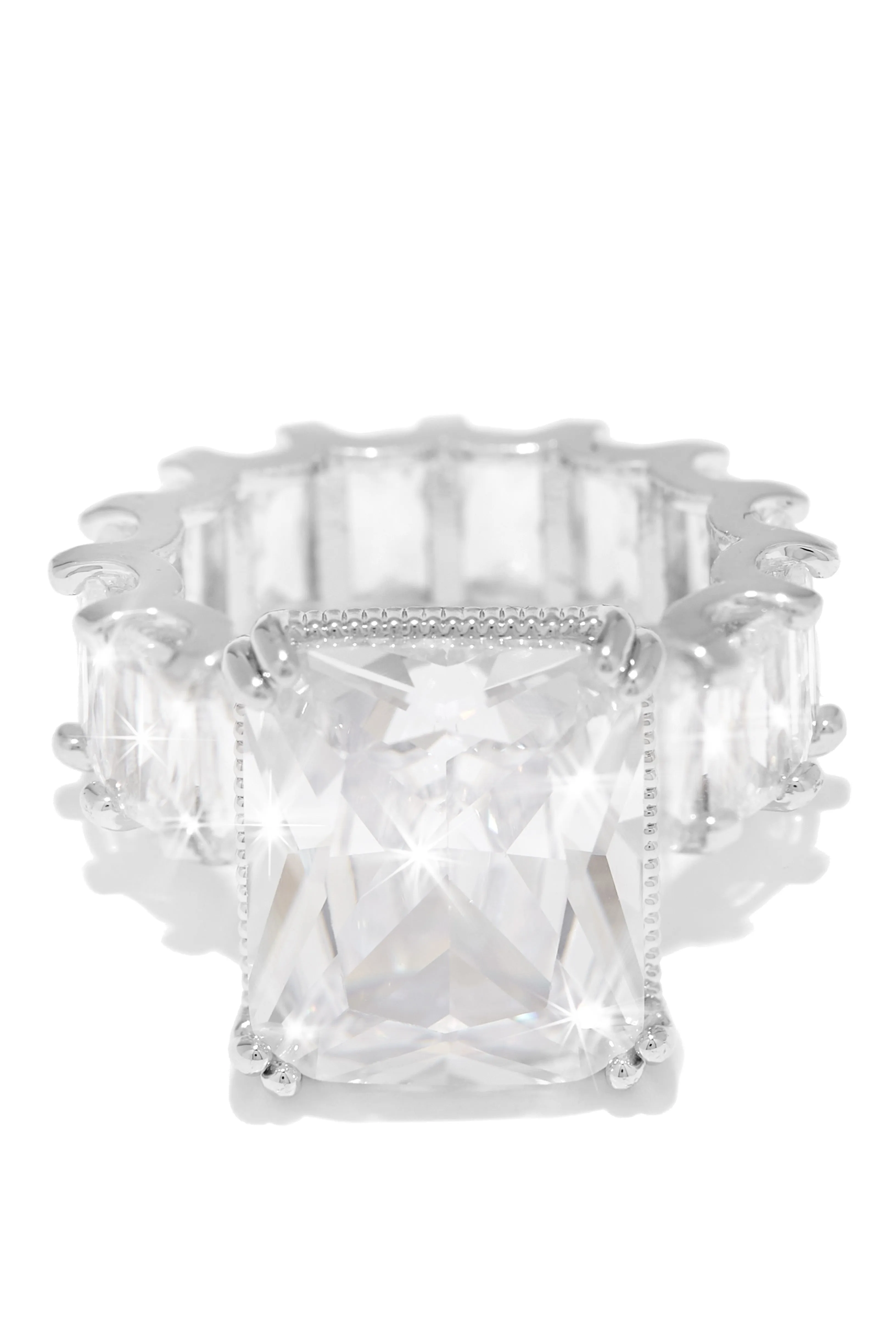 One and Only Embellished Square Ring - Silver