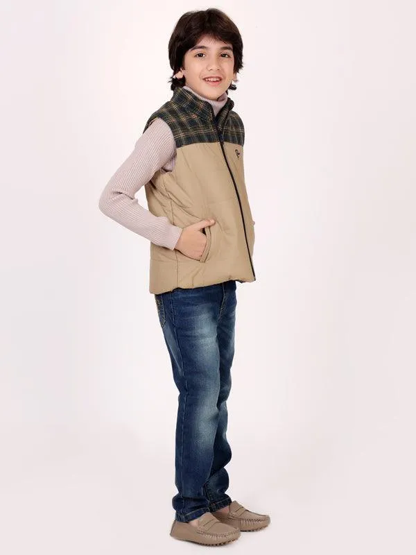 One Friday Khaki Half Sleeve Puffer Jacket