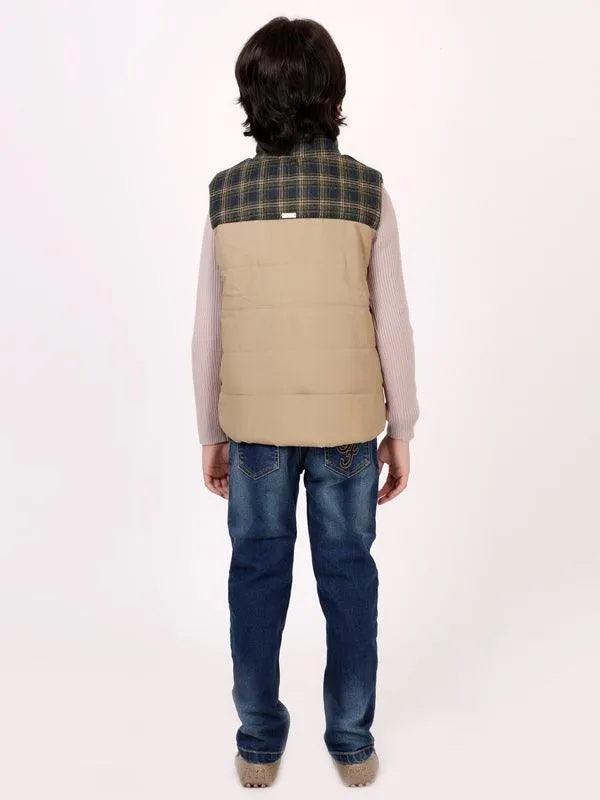 One Friday Khaki Half Sleeve Puffer Jacket