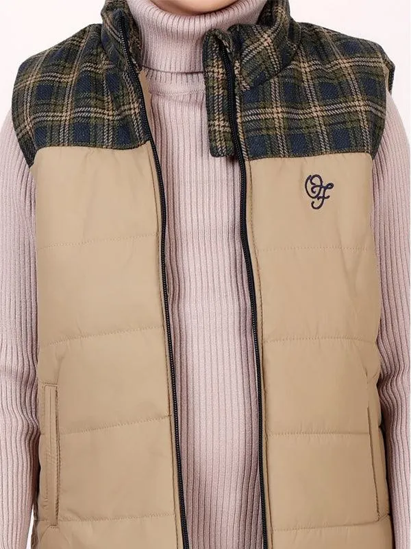 One Friday Khaki Half Sleeve Puffer Jacket