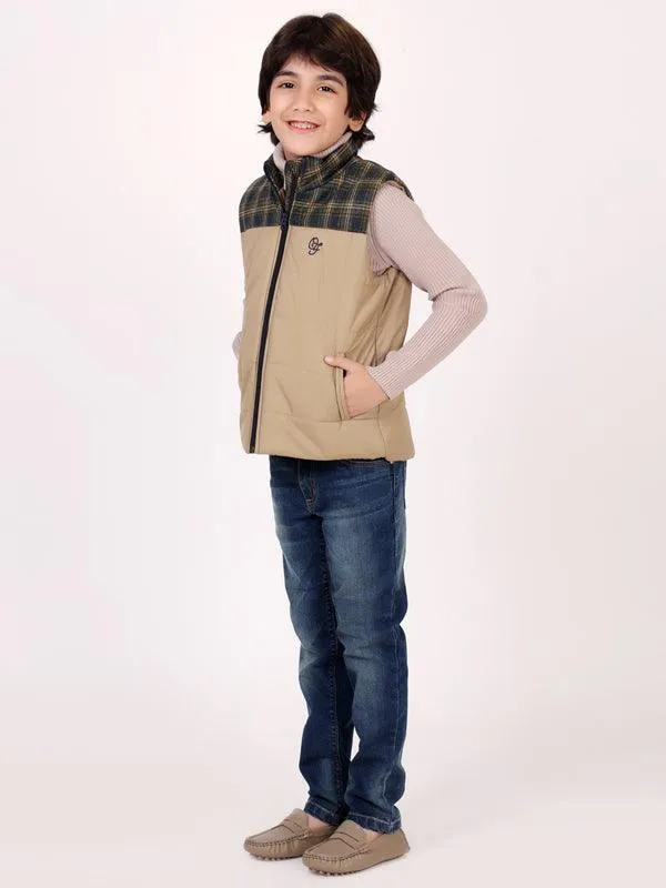 One Friday Khaki Half Sleeve Puffer Jacket