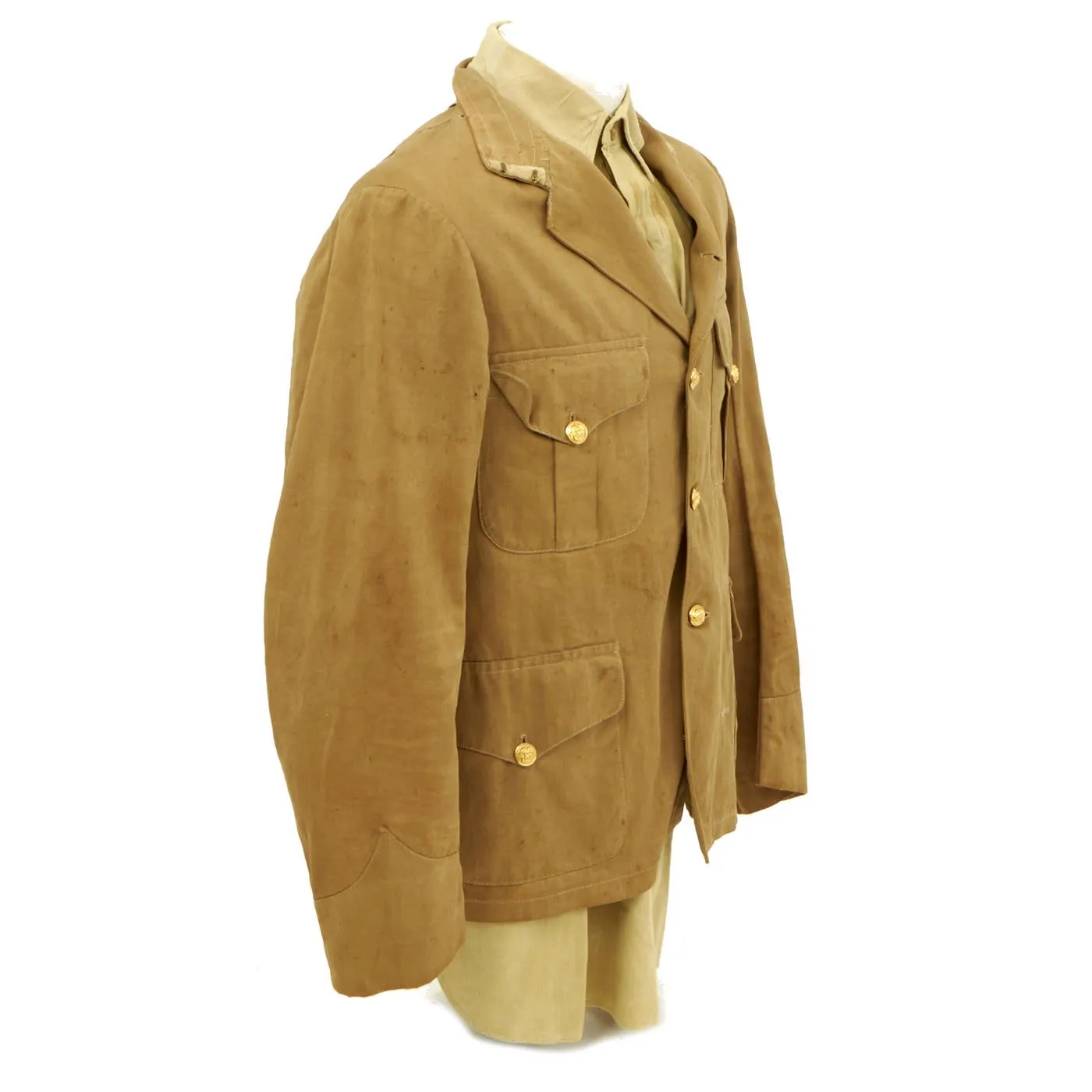 Original U.S. Spanish American War Marine Corps Model 1898 Khaki Tropical Uniform Coat with Period Tropical Weight Shirt - USMC