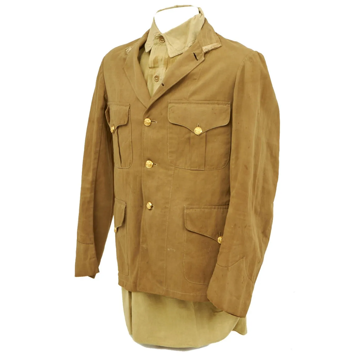 Original U.S. Spanish American War Marine Corps Model 1898 Khaki Tropical Uniform Coat with Period Tropical Weight Shirt - USMC