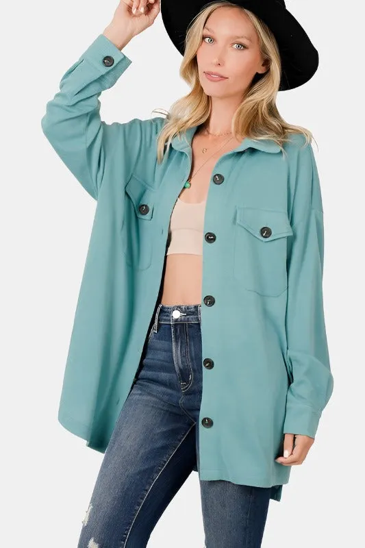 Oversized Soft Jacquard Shacket With Pockets