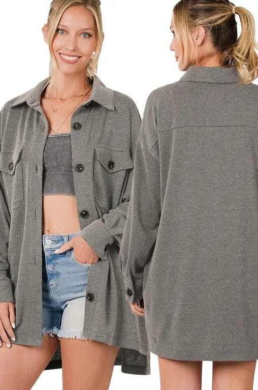 Oversized Soft Jacquard Shacket With Pockets