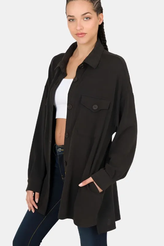 Oversized Soft Jacquard Shacket With Pockets