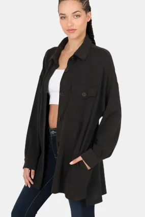 Oversized Soft Jacquard Shacket With Pockets