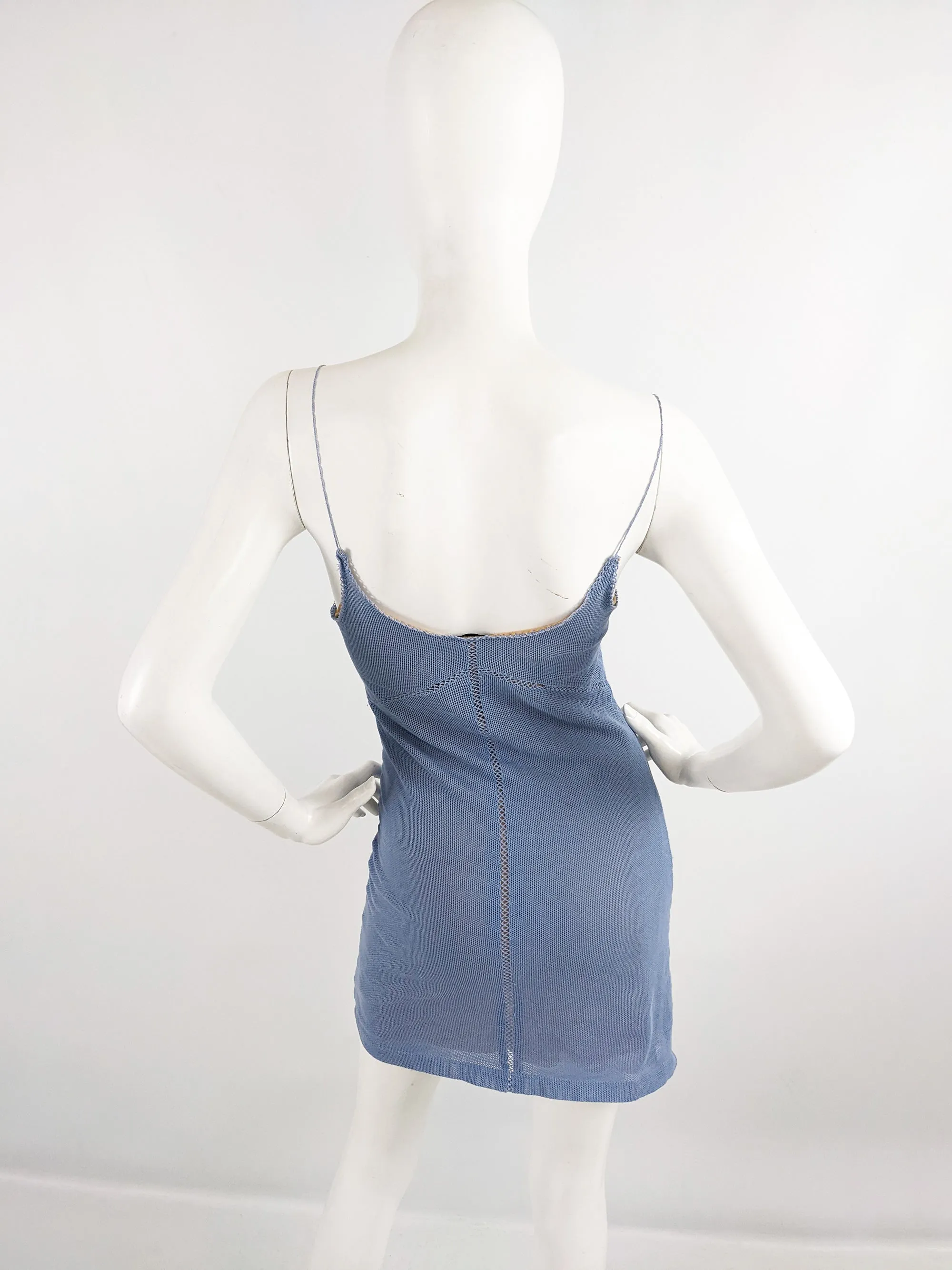 Plein Sud Vintage Blue y2k Embroidered Bust Mesh Dress, 1990s