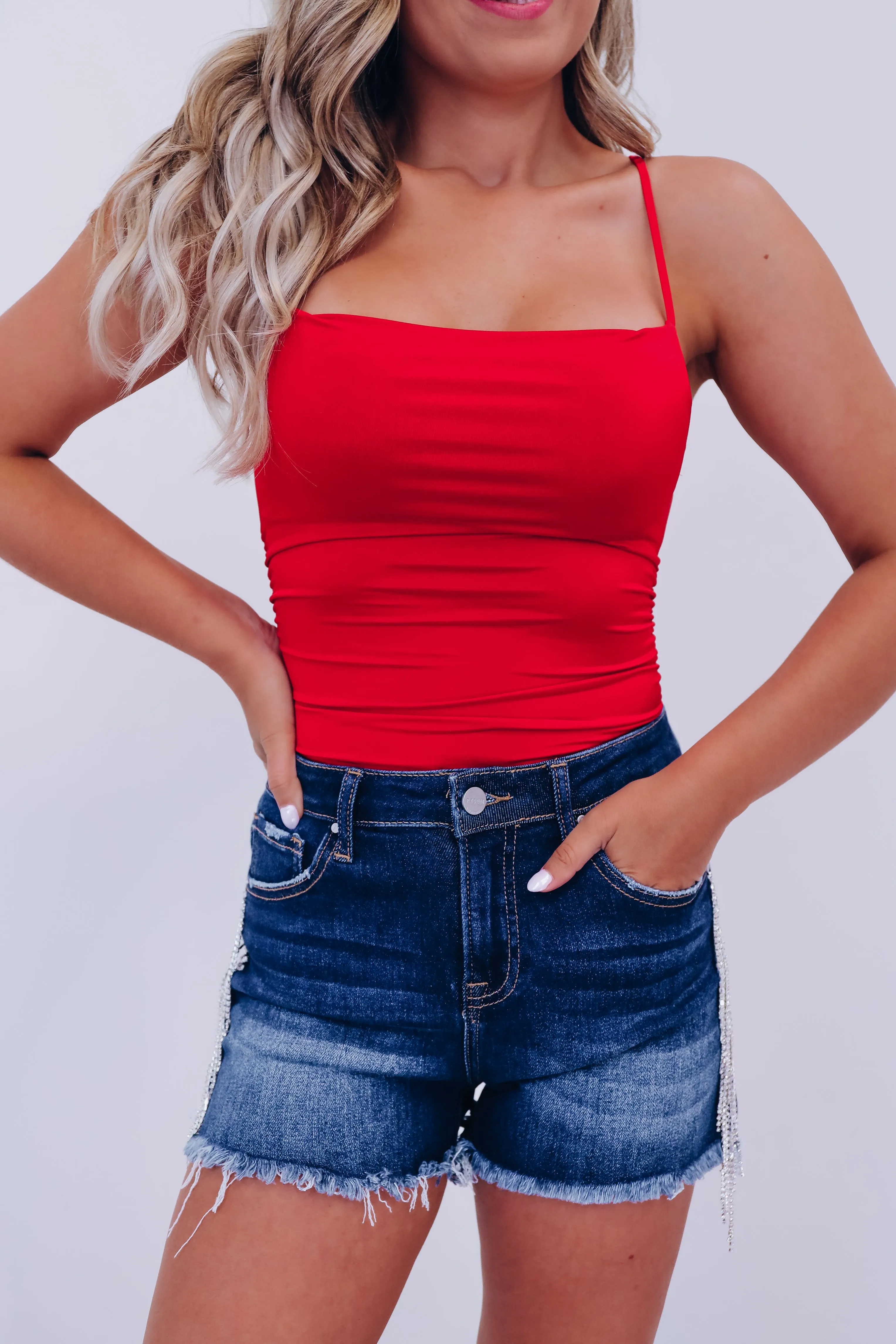 Rai Ruched Side Cami Bodysuit - Red