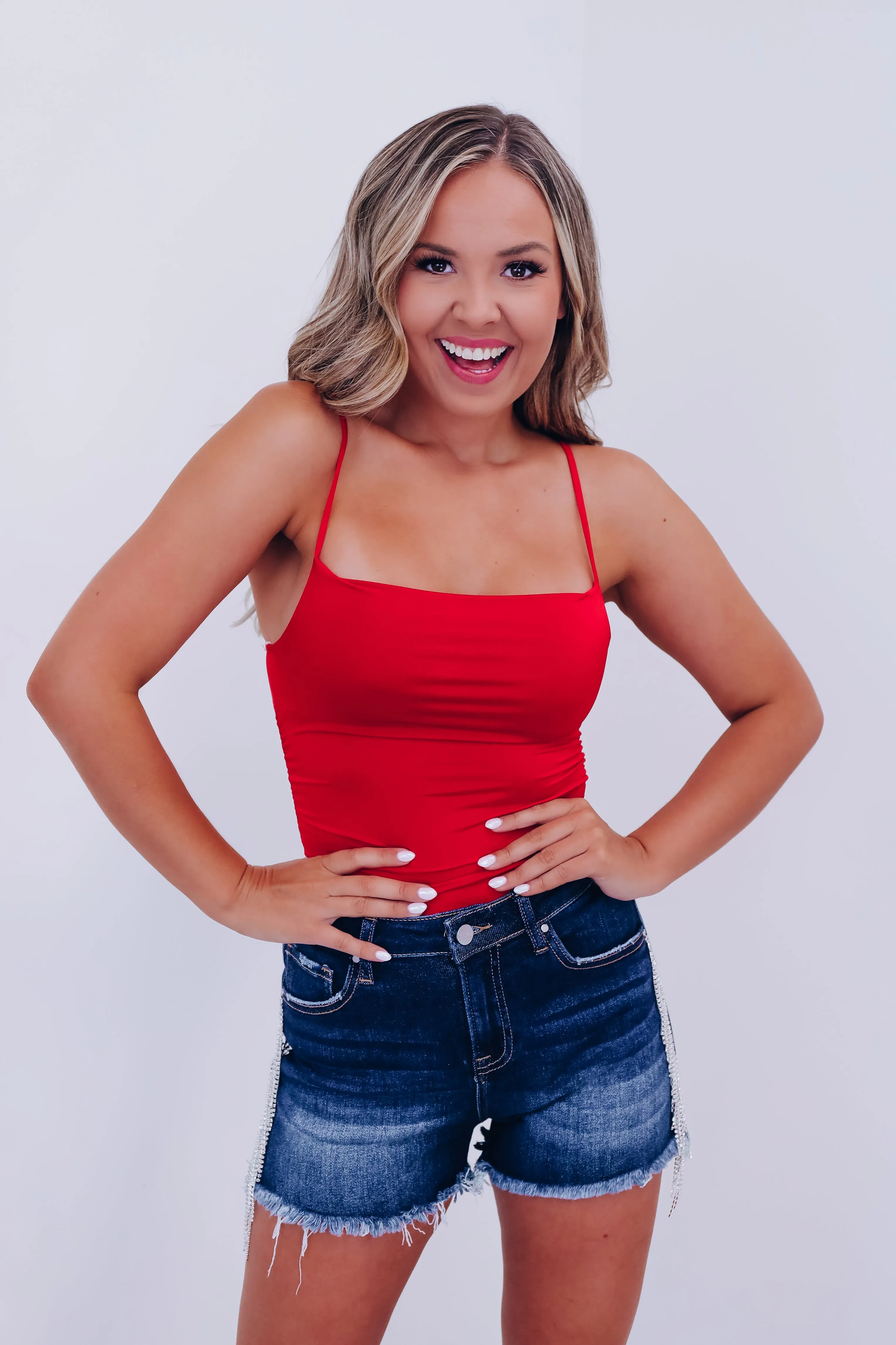 Rai Ruched Side Cami Bodysuit - Red