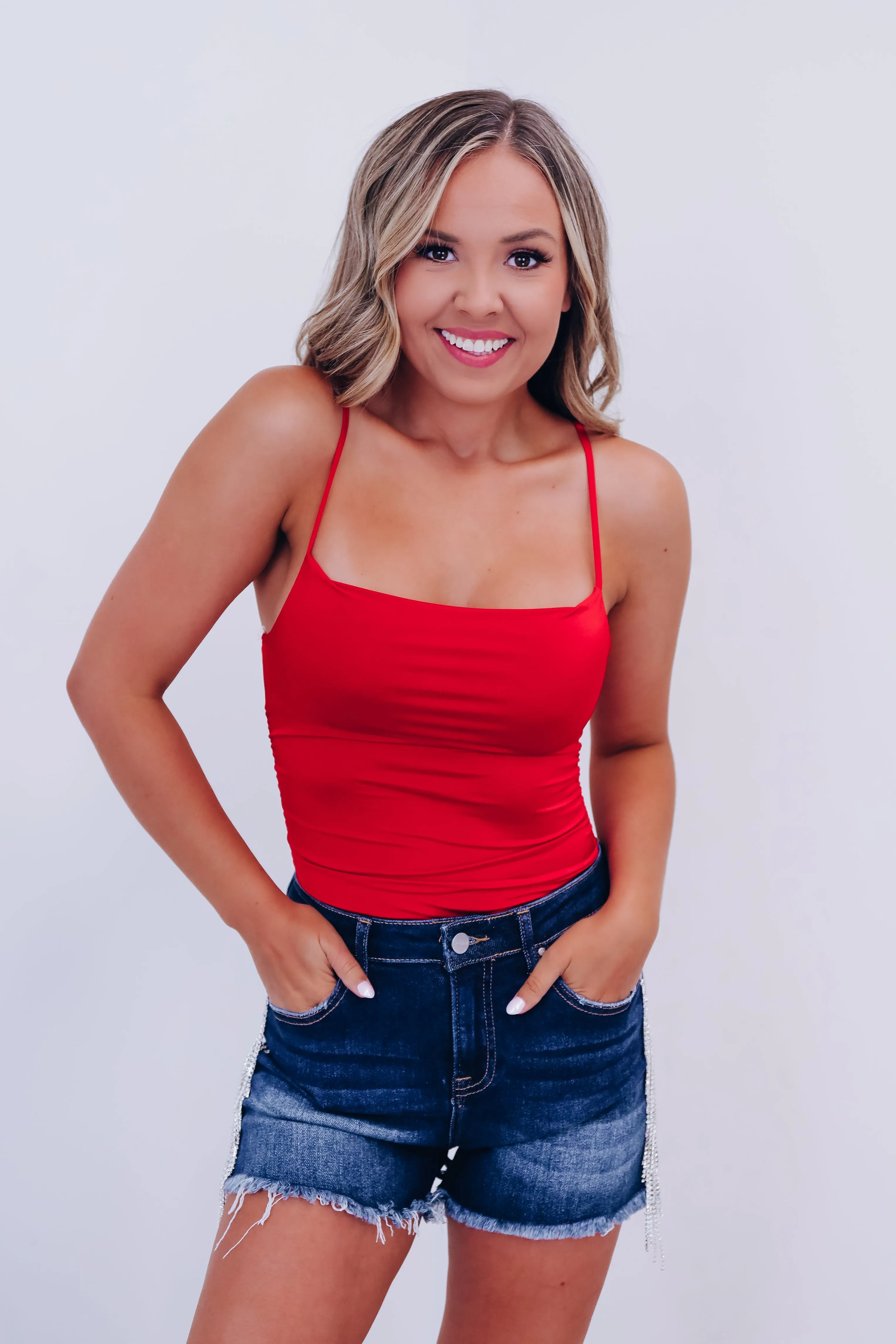 Rai Ruched Side Cami Bodysuit - Red