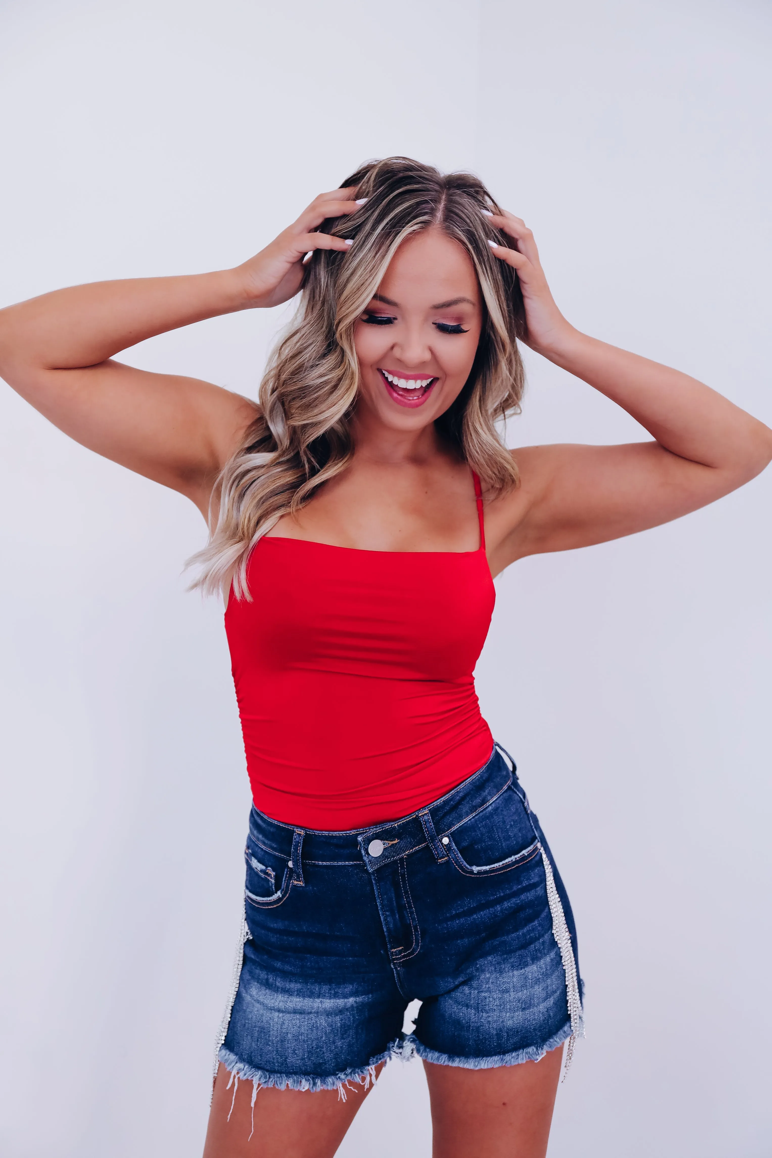Rai Ruched Side Cami Bodysuit - Red