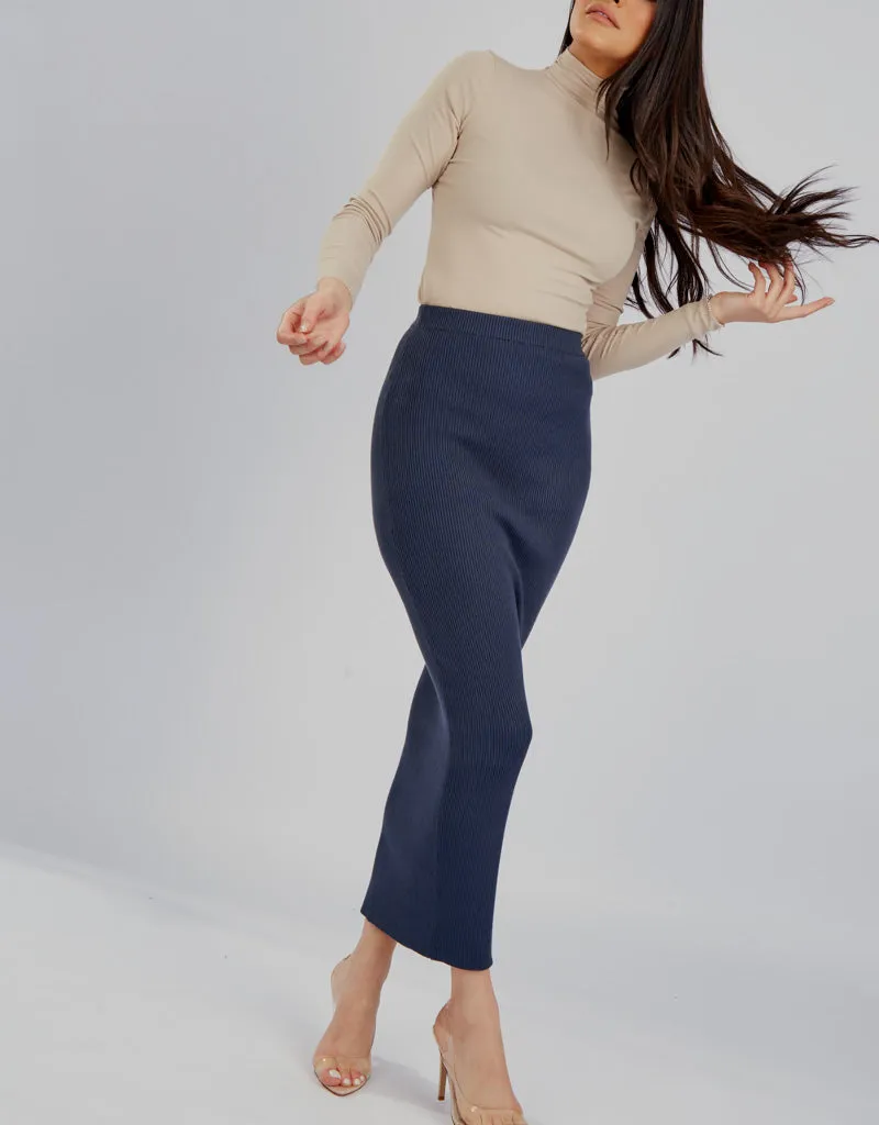 Ribbed Knit Skirt - Shades of Blue