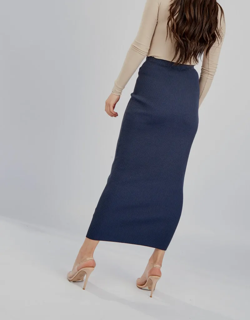 Ribbed Knit Skirt - Shades of Blue