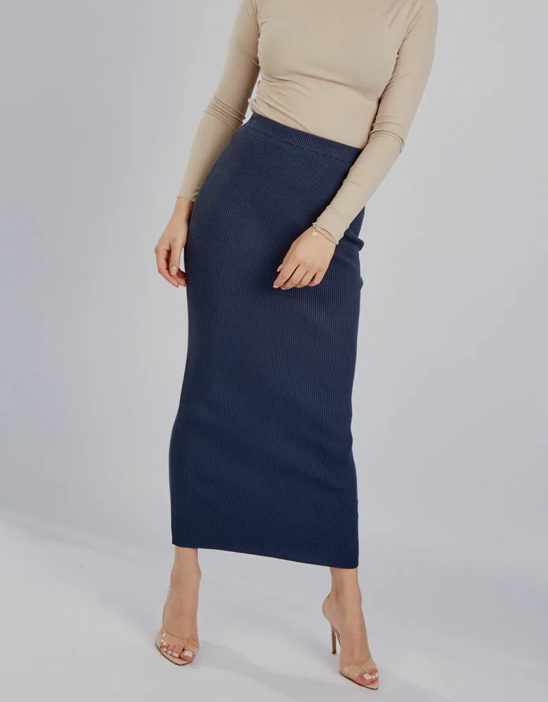 Ribbed Knit Skirt - Shades of Blue