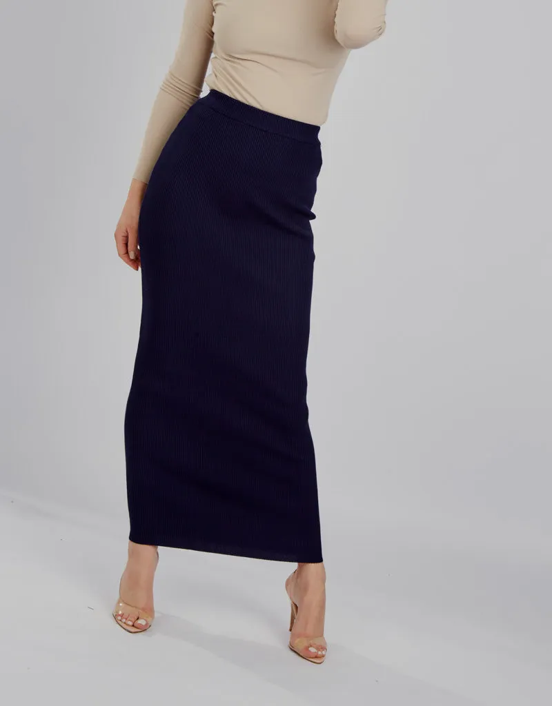 Ribbed Knit Skirt - Shades of Blue