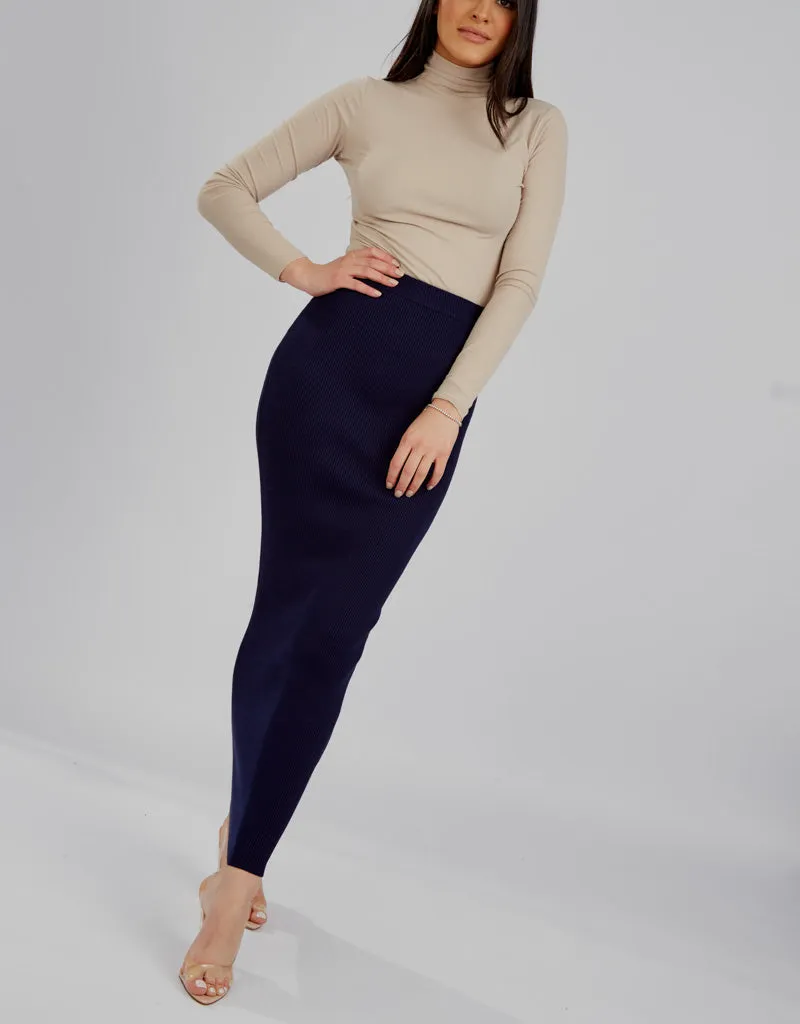 Ribbed Knit Skirt - Shades of Blue