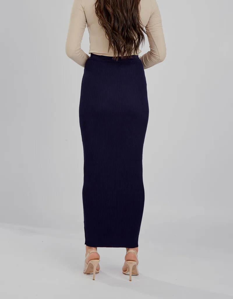 Ribbed Knit Skirt - Shades of Blue