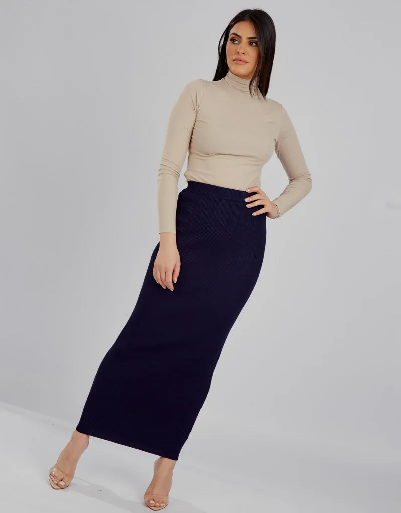 Ribbed Knit Skirt - Shades of Blue