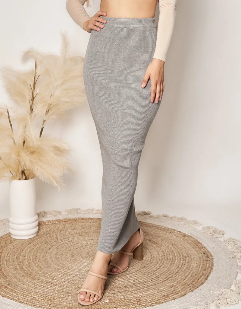 Ribbed Knit Skirt - Shades of Silver Nude