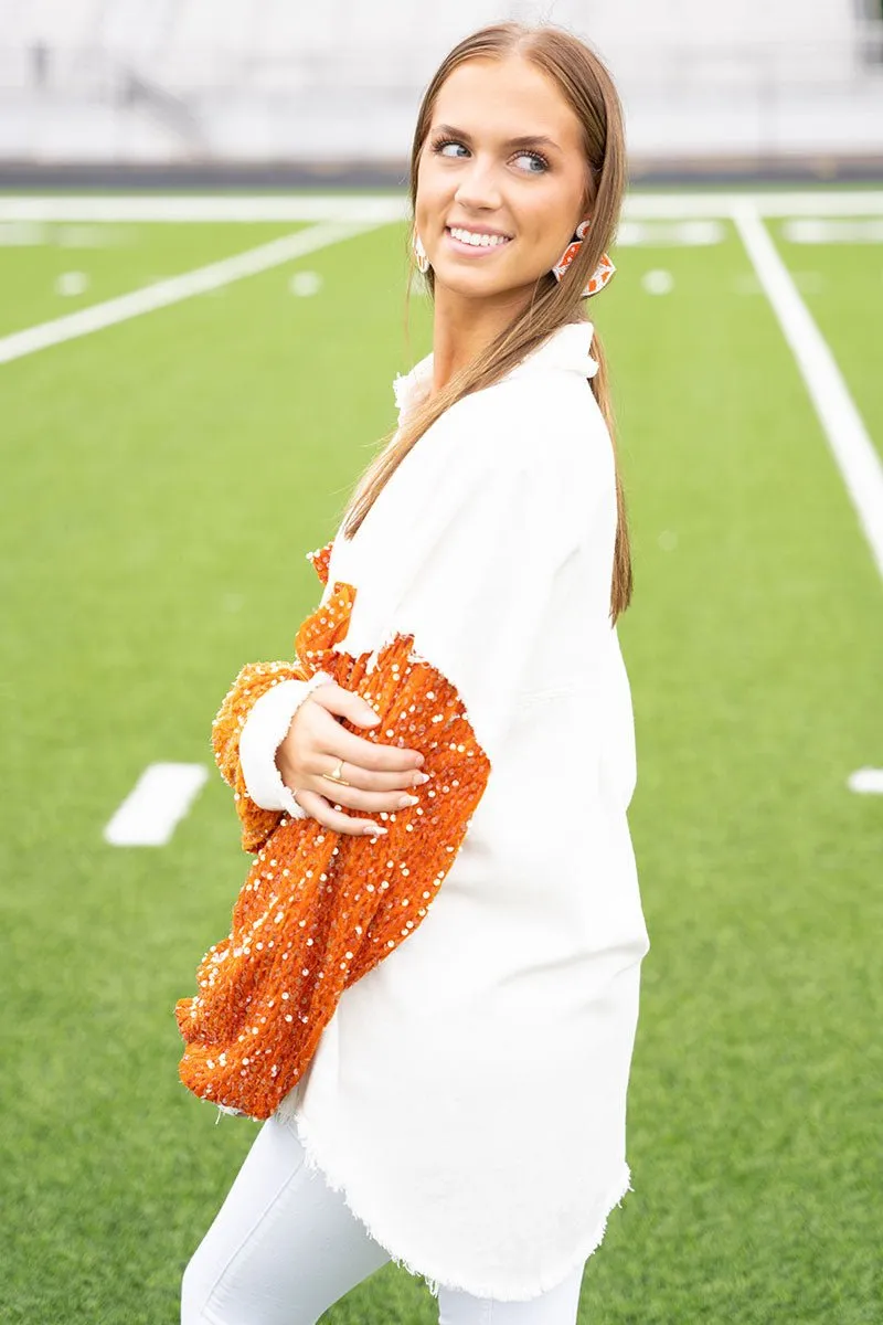SALE! Full Of Spirit White and Orange Sequin Shacket