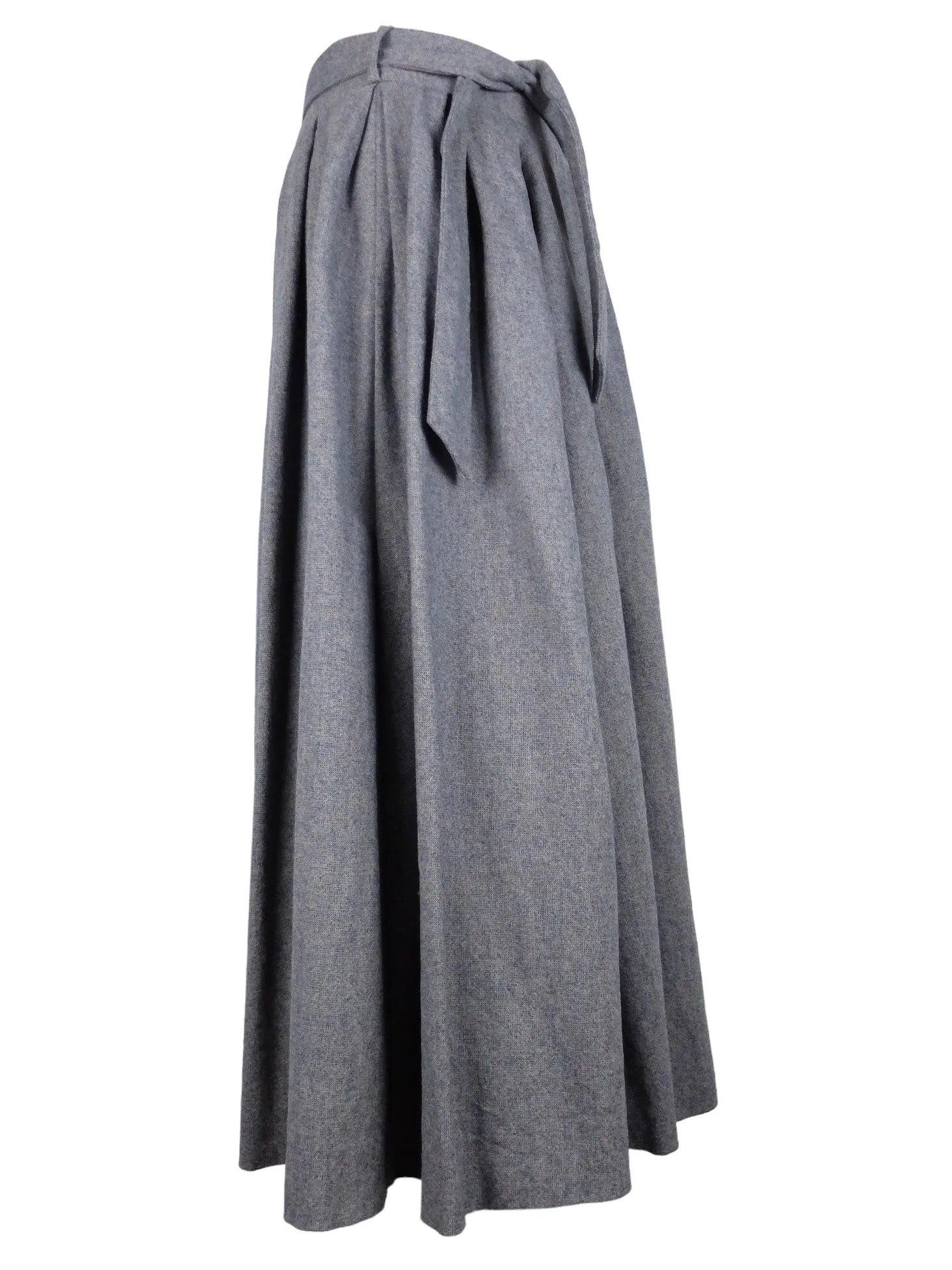 Vintage 90s Wool Blend Chic Preppy Mod Solid Grey Circle Full Maxi Skirt with Waist Tie | 30 Inch Waist