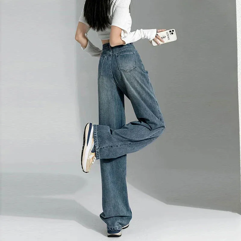 Vintage Female 2024 New High-Waisted Straight Loose Small Drag Jeans