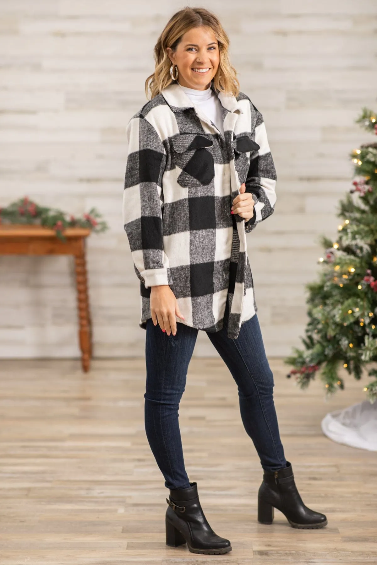 White and Black Buffalo Plaid Shacket