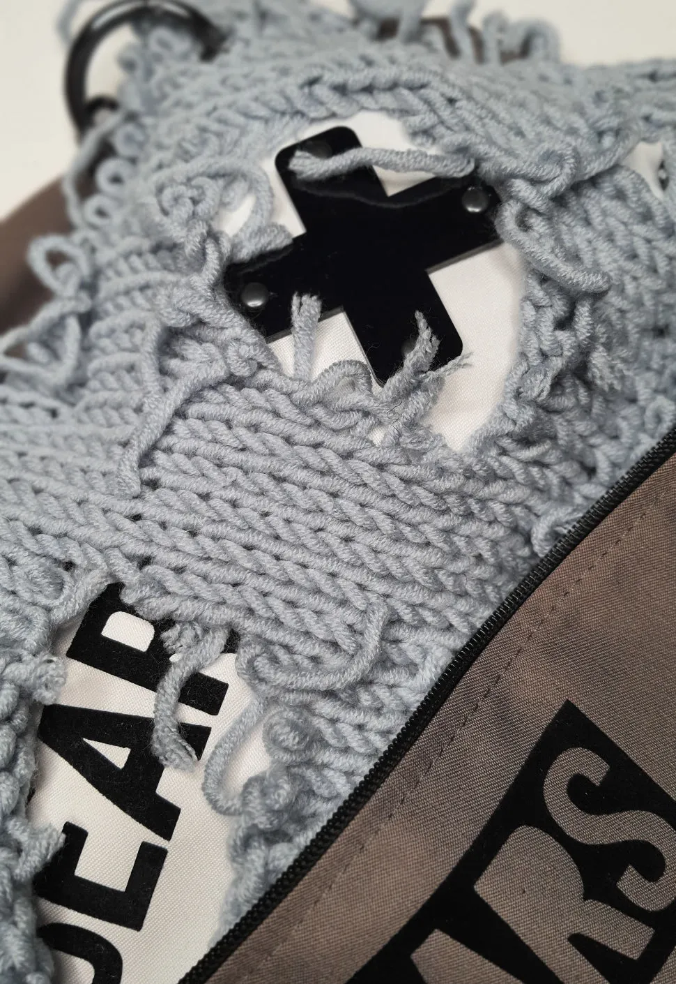 White | Gray Semi-Wool Coat | Spooky Bear Bag