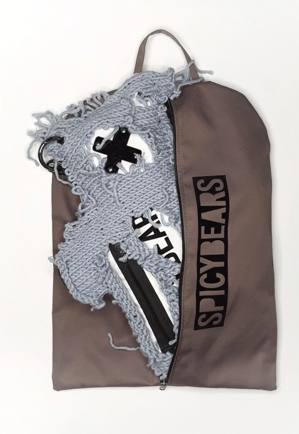 White | Gray Semi-Wool Coat | Spooky Bear Bag
