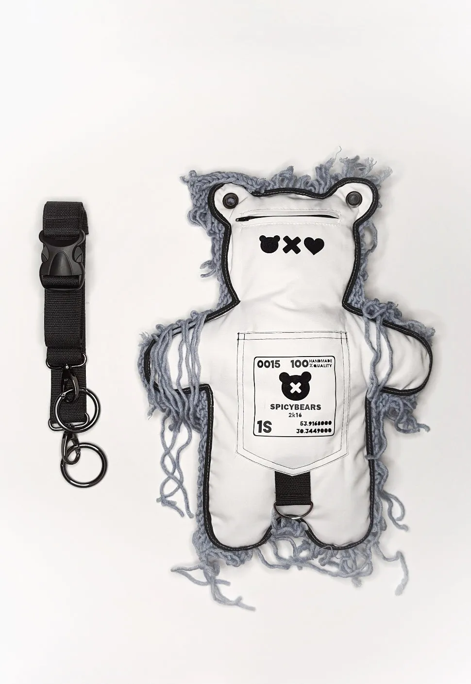 White | Gray Semi-Wool Coat | Spooky Bear Bag