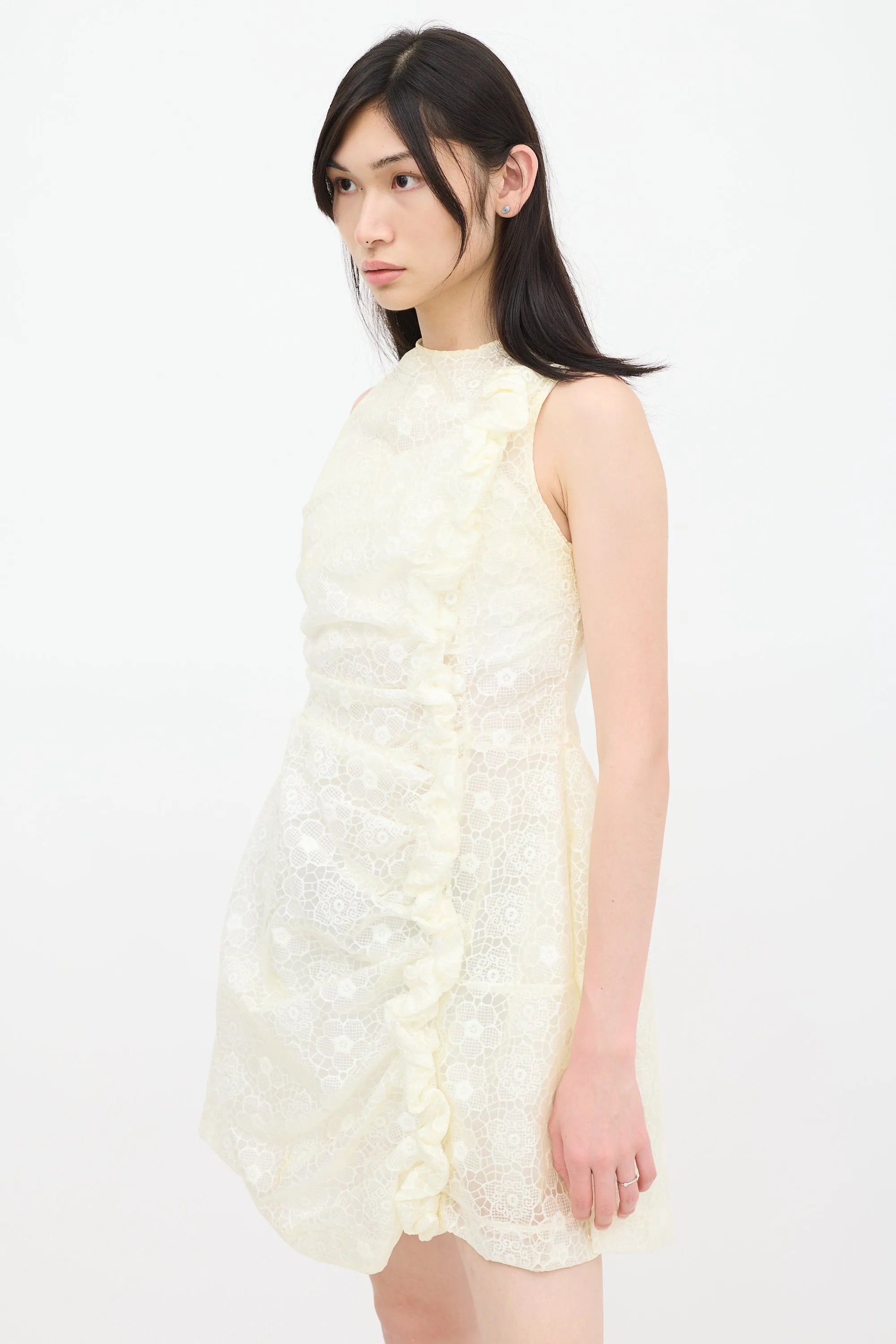 White Nylon Floral Dress