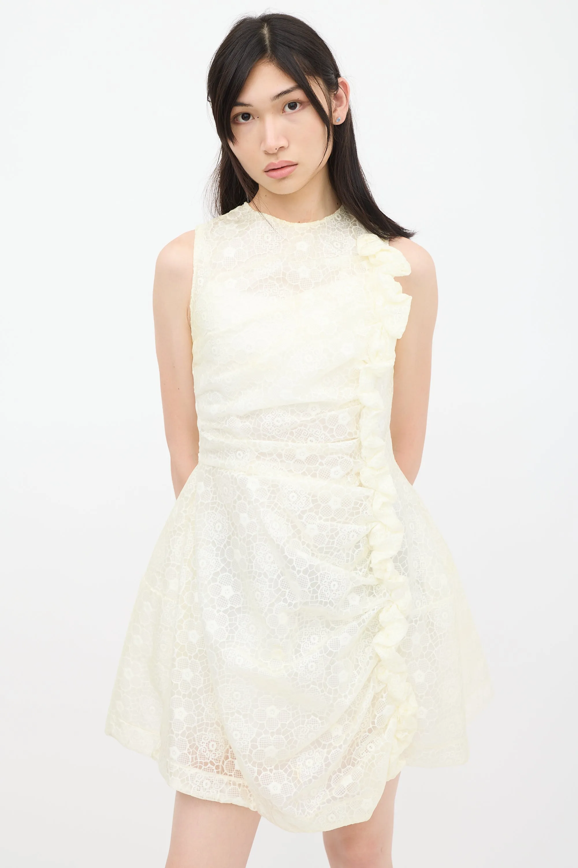 White Nylon Floral Dress
