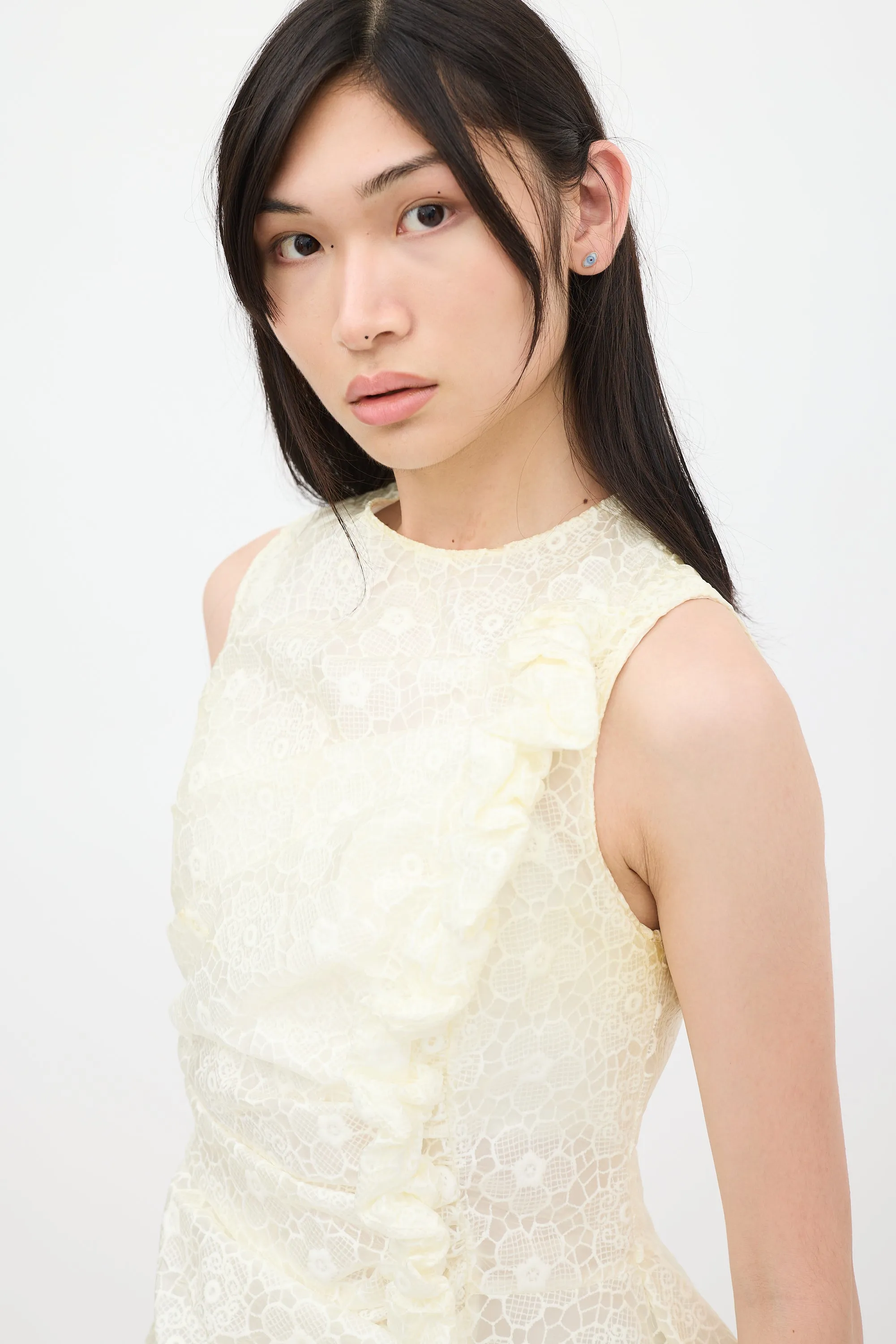 White Nylon Floral Dress